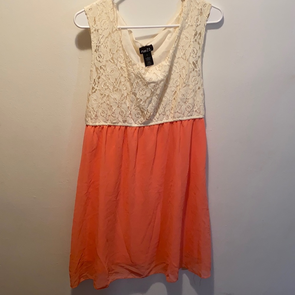 Rue 21 cream lace top w tulle style orange skirt.